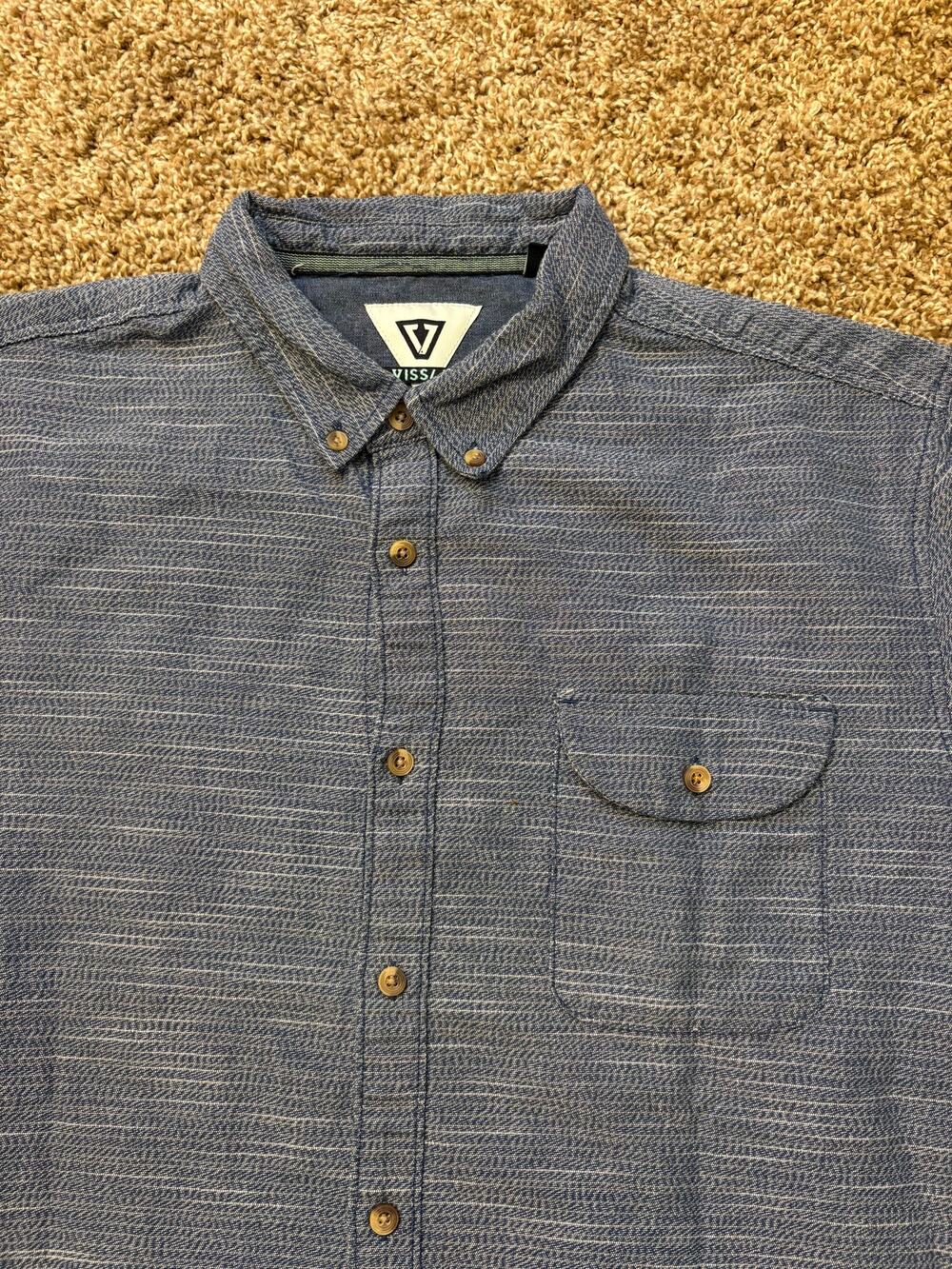 Vissla Button Down Polo Shirt Mens Size Large Blue